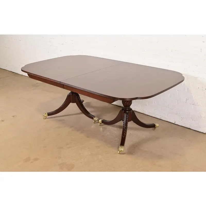 Karges Georgian Mahogany Double Pedestal Extension Dining Table, Newly Refinished - Image 7