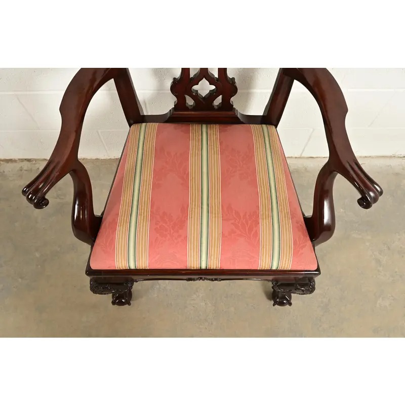 Kindel Furniture Chippendale Carved Mahogany Dining Arm Chairs, Set of Four - Image 7