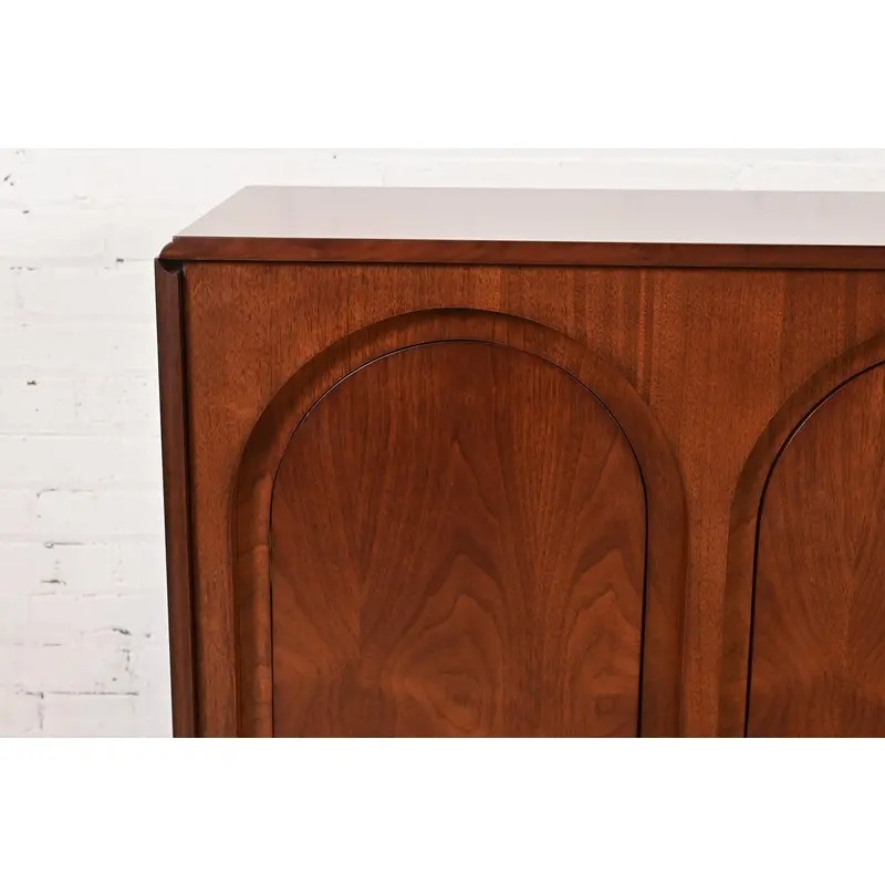 T. H. Robsjohn Gibbings for Widdicomb Sculpted Walnut Colosseum Sideboard Credenza, Newly Refinished - Image 7