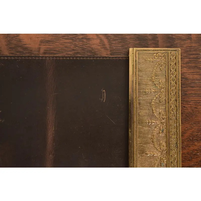 Tiffany Studios New York Adam Pattern Bronze Doré Blotter Ends With Leather Desk Blotter - Image 7