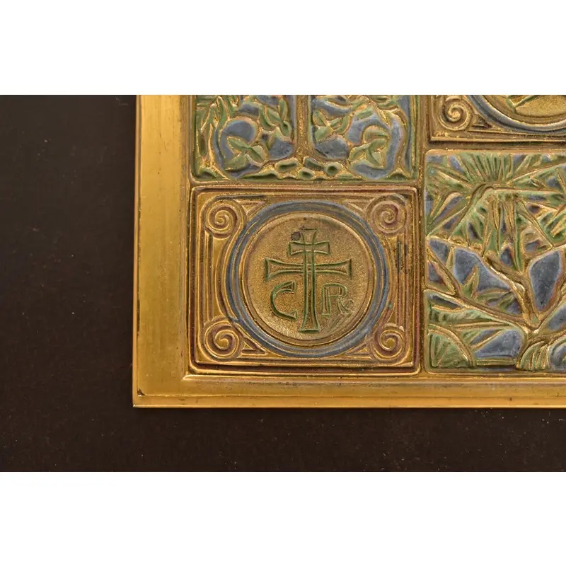 Tiffany Studios New York Bookmark Pattern Bronze Doré and Enamel Notepad Holder - Image 7