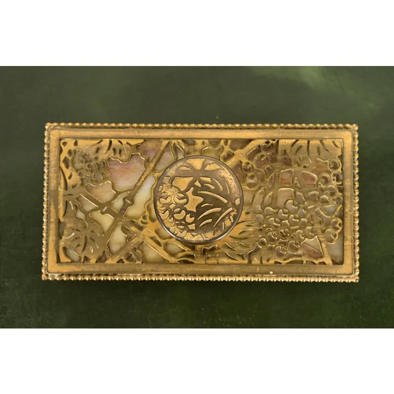 Tiffany Studios New York Grapevine Bronze Doré and Favrile Slag Glass Rocker Blotter - Image 7