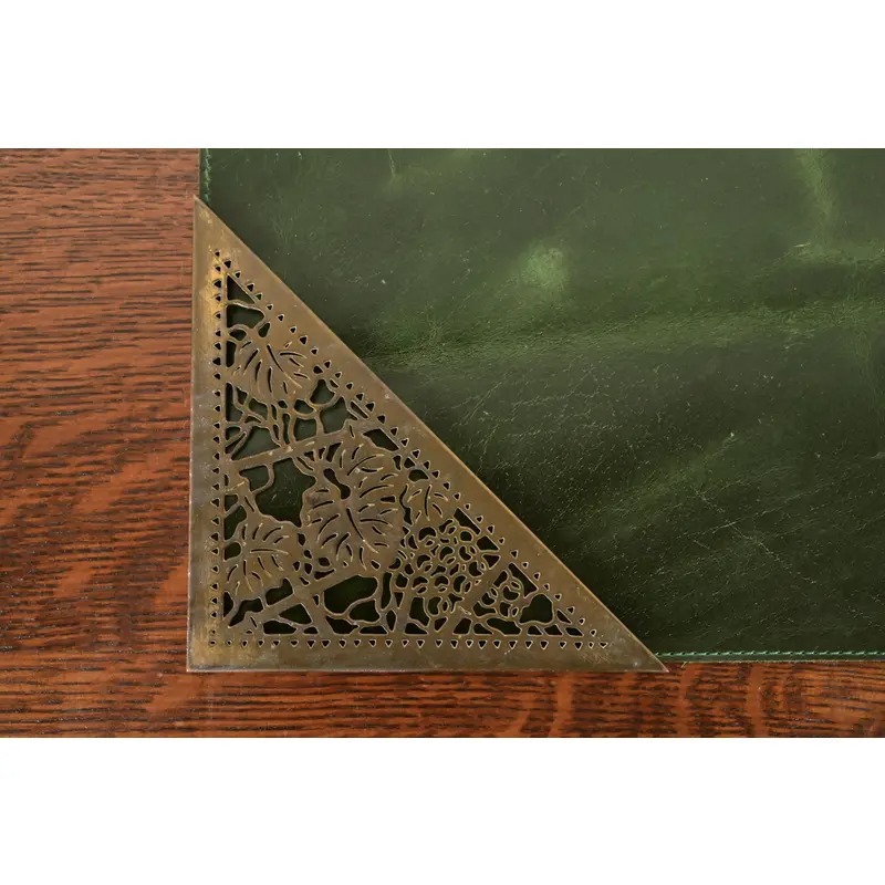 Tiffany Studios New York Grapevine Bronze Doré Blotter Corners With Leather Desk Blotter - Image 7