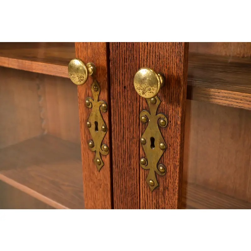 Antique Victorian Carved Oak Two-Door Bookcase, Circa 1890s - Image 8