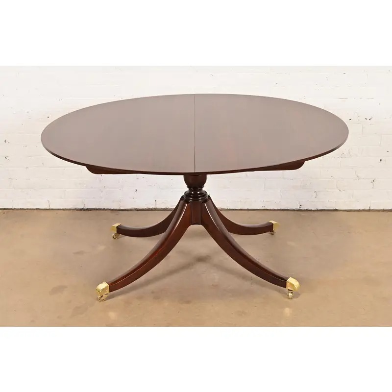 Baker Furniture Georgian Banded Cherry Wood Pedestal Extension Dining Table, Newly Refinished - Image 8