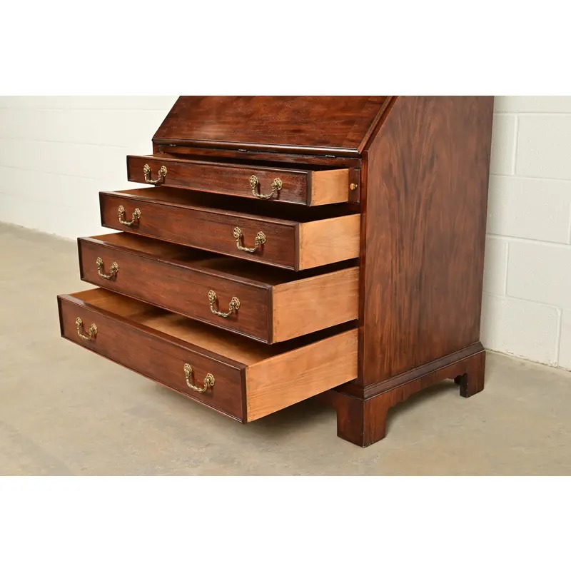 Century Furniture Chippendale Carved Mahogany Drop Front Secretary Desk With Lighted Bookcase Hutch - Image 8