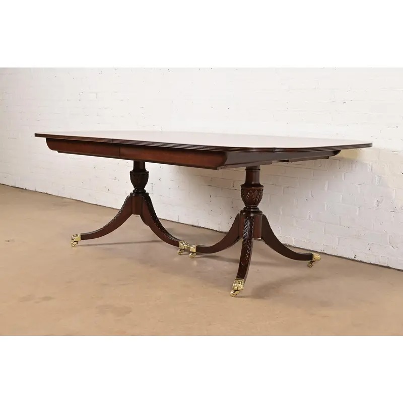 Karges Georgian Mahogany Double Pedestal Extension Dining Table, Newly Refinished - Image 8