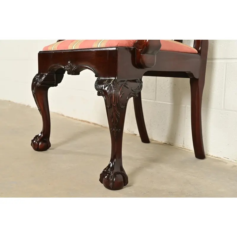 Kindel Furniture Chippendale Carved Mahogany Dining Arm Chairs, Set of Four - Image 8