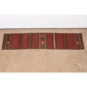 Mid-Century Modern Hand-Woven Afghan Kilim Flat Weave Runner Rug