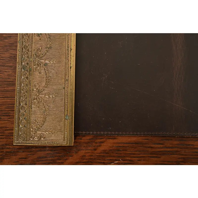 Tiffany Studios New York Adam Pattern Bronze Doré Blotter Ends With Leather Desk Blotter - Image 8