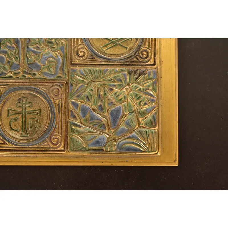 Tiffany Studios New York Bookmark Pattern Bronze Doré and Enamel Notepad Holder - Image 8