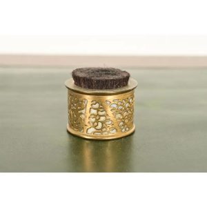 Tiffany Studios New York Grapevine Pattern Bronze Doré and Favrile Slag Glass Pen Brush