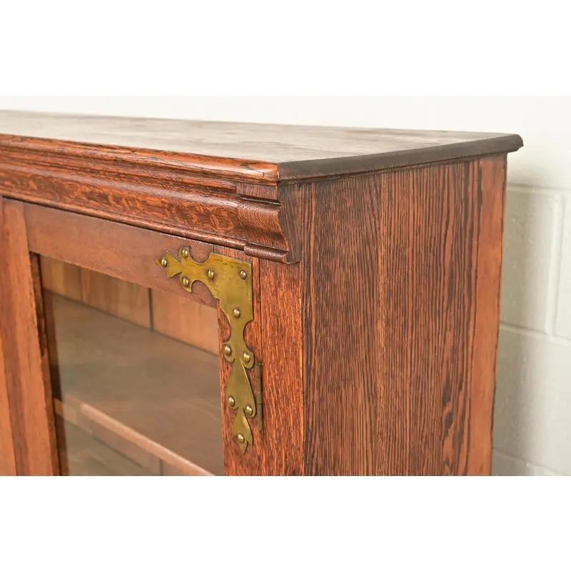 Antique Victorian Carved Oak Two-Door Bookcase, Circa 1890s - Image 9