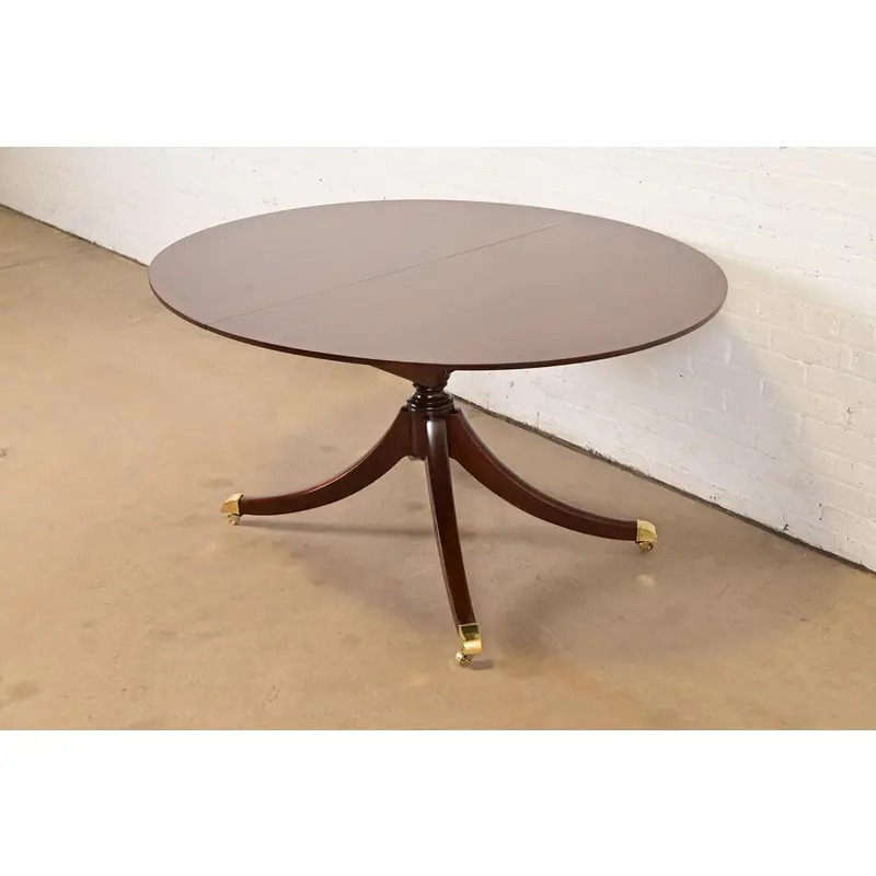 Baker Furniture Georgian Banded Cherry Wood Pedestal Extension Dining Table, Newly Refinished - Image 9