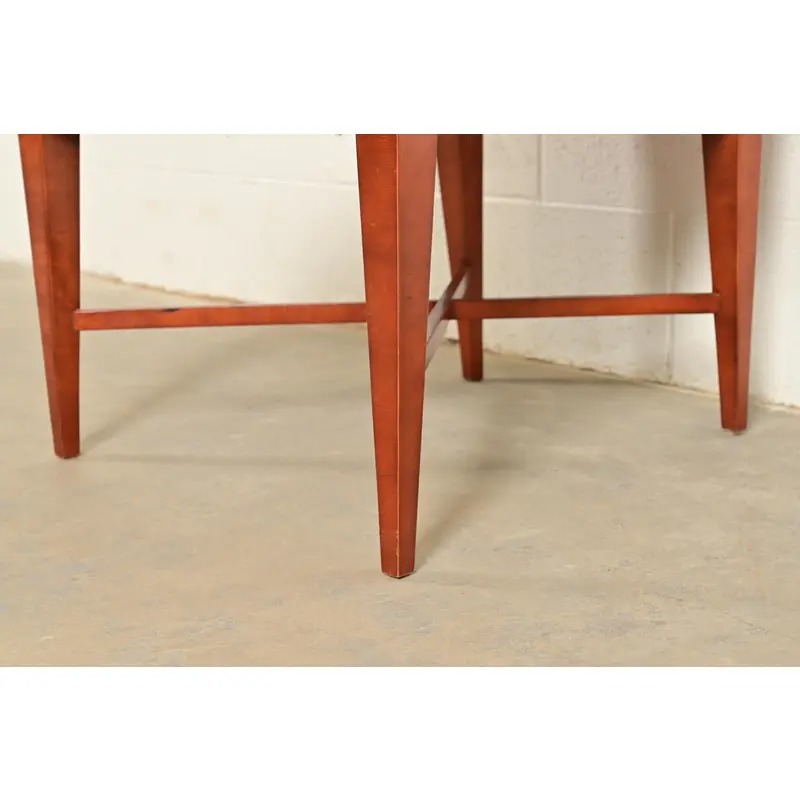 Baker Furniture Modern Regency Sycamore Wood Upholstered X-Base Dining Chairs, Set of Six - Image 9