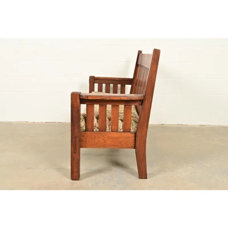 Gustav Stickley Style Antique Mission Oak Arts & Crafts Bench or Settle Sofa, Circa 1900 - Image 9
