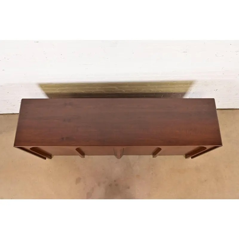 T. H. Robsjohn Gibbings for Widdicomb Sculpted Walnut Colosseum Sideboard Credenza, Newly Refinished - Image 9