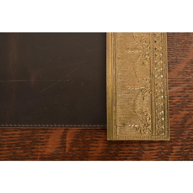 Tiffany Studios New York Adam Pattern Bronze Doré Blotter Ends With Leather Desk Blotter - Image 9
