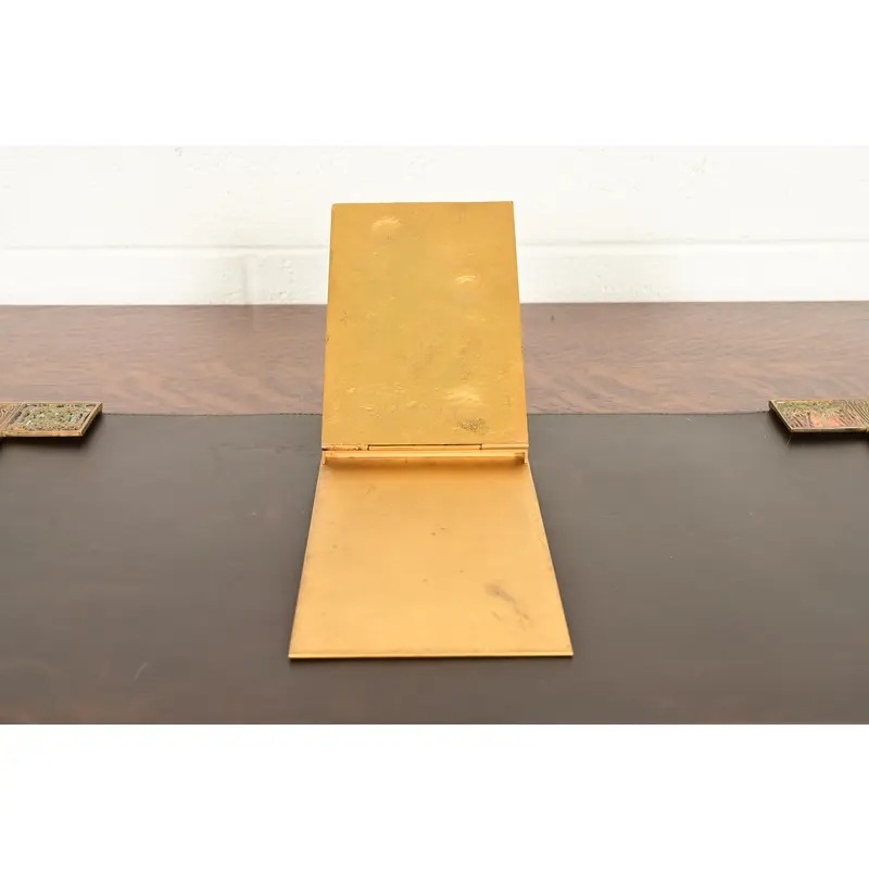 Tiffany Studios New York Bookmark Pattern Bronze Doré and Enamel Notepad Holder - Image 9