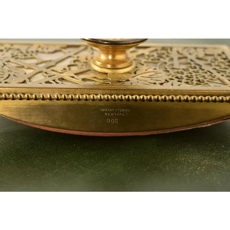 Tiffany Studios New York Grapevine Bronze Doré and Favrile Slag Glass Rocker Blotter - Image 9