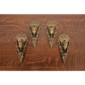 1930s Mid-West Art Deco Bronze Soleure Wall Sconces, Set of Four
