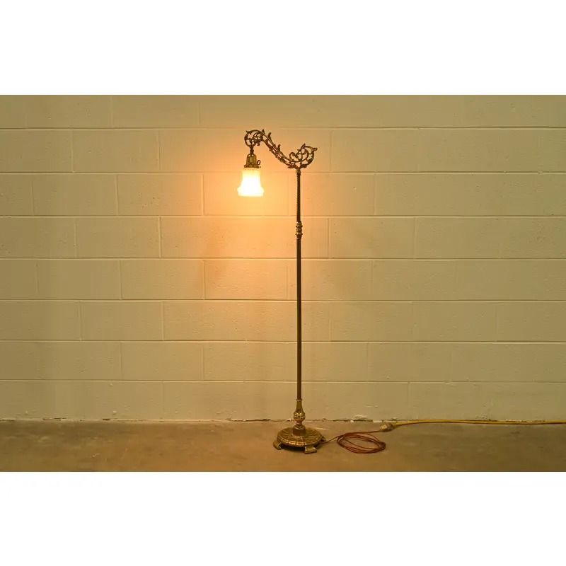 Antique Art Nouveau Brass Bridge Arm Floor Lamp - Image 10