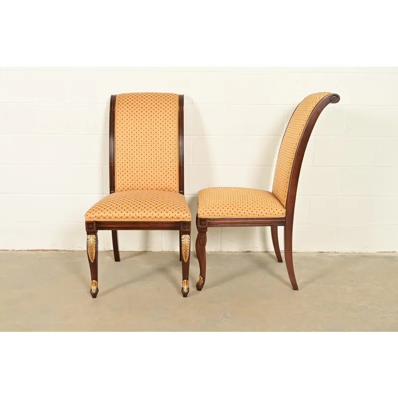 Baker Furniture Style Regency Carved Mahogany and Gold Gilt Dining Chairs, Set of Four - Image 10