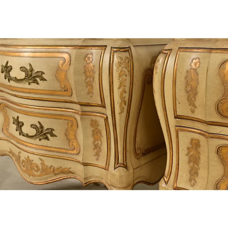 John Widdicomb Italian Rococo Louis XV Cream Lacquered and Gold Gilt Bedside Chests, Pair - Image 10