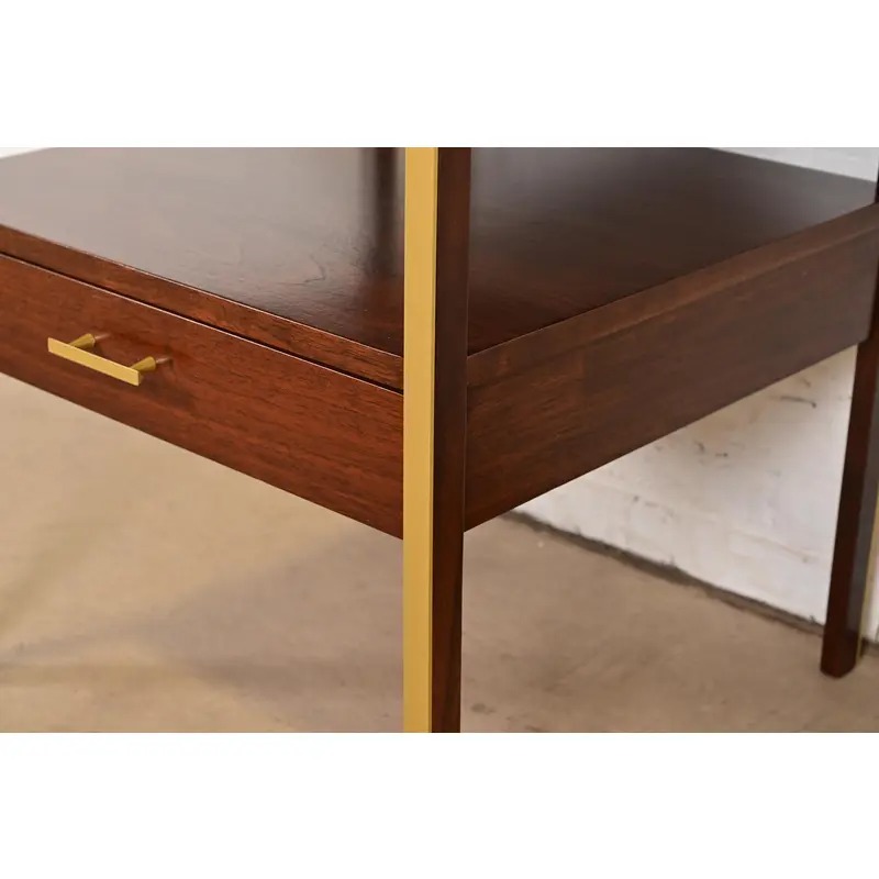 Paul McCobb for Calvin Furniture Linear Group Walnut Two-Tier Nightstand, Newly Refinished - Image 10