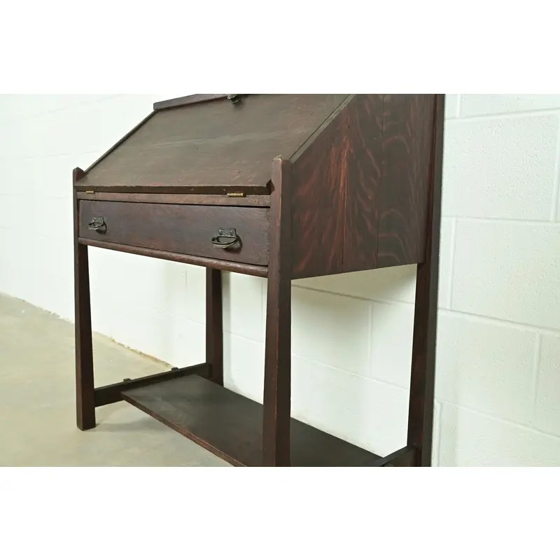 Stickley Brothers Style Antique Mission Oak Arts & Crafts Drop Front Secretary Desk, Circa 1910 - Image 10