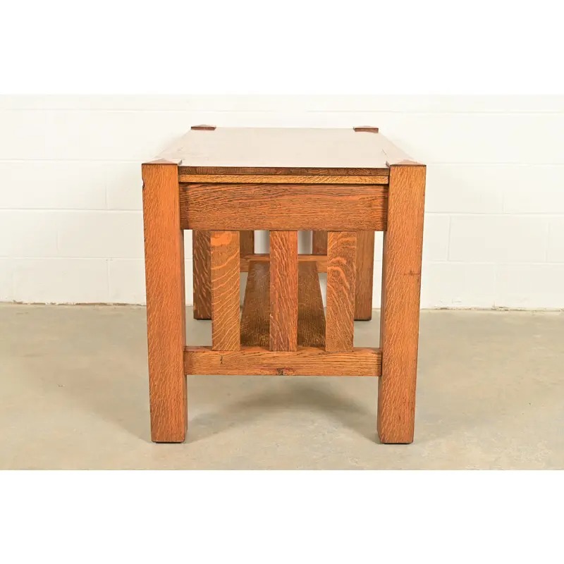Stickley Brothers Style Antique Mission Oak Arts & Crafts Writing Desk or Library Table, Circa 1900 - Image 10