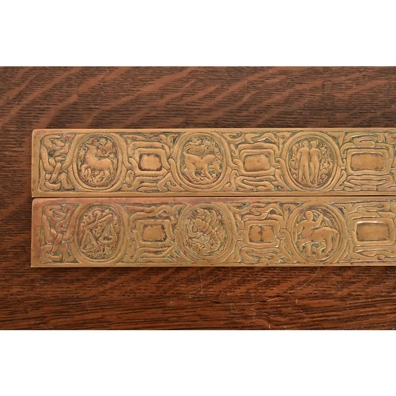 Tiffany Studios New York Zodiac Bronze Blotter Ends With Leather Desk Blotter - Image 10