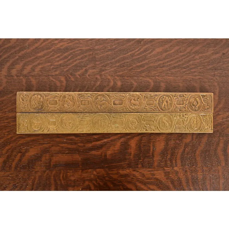 Tiffany Studios New York Zodiac Bronze Doré Blotter Ends With Leather Desk Blotter - Image 10