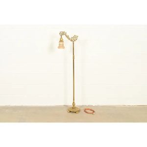 Antique Art Nouveau Brass Bridge Arm Floor Lamp