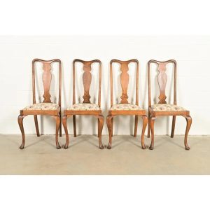 Baker Furniture Style Queen Anne Solid Oak Dining Chairs, Set of Four