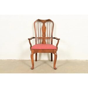 Baker Furniture Style Queen Anne Solid Walnut Armchair, Circa 1960s