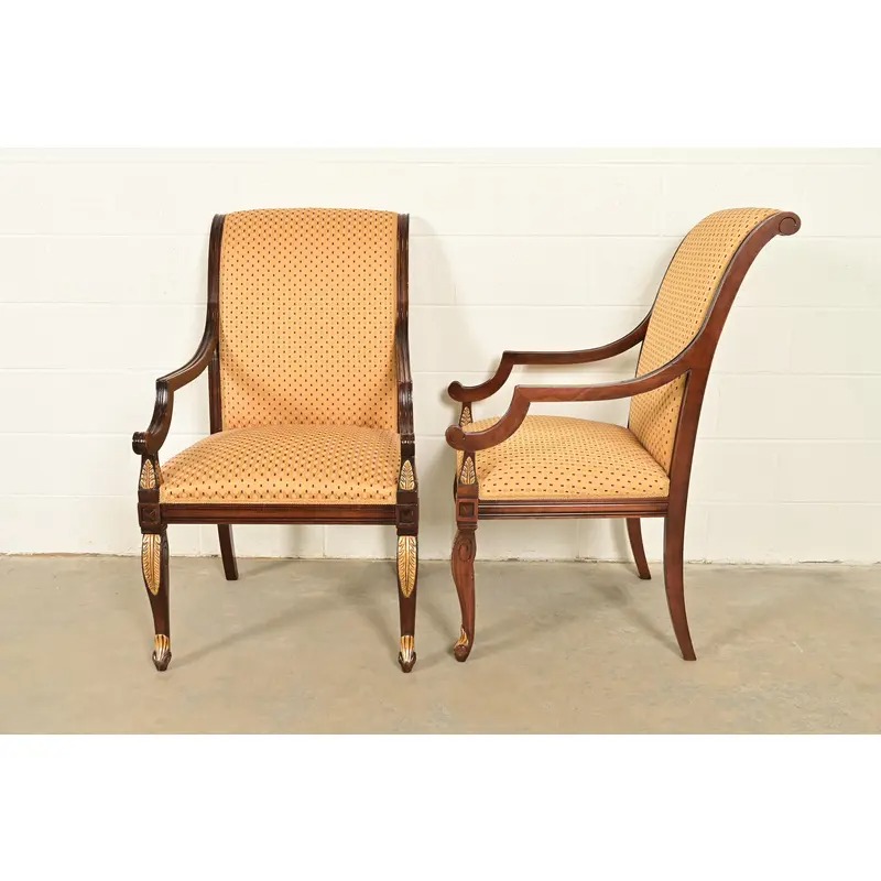 Baker Furniture Style Regency Carved Mahogany and Gold Gilt Armchairs, Pair - Image 11