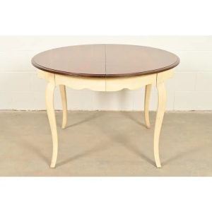 Drexel French Provincial Louis XV Walnut and Cream Lacquered Dining Table or Breakfast Table, 1962