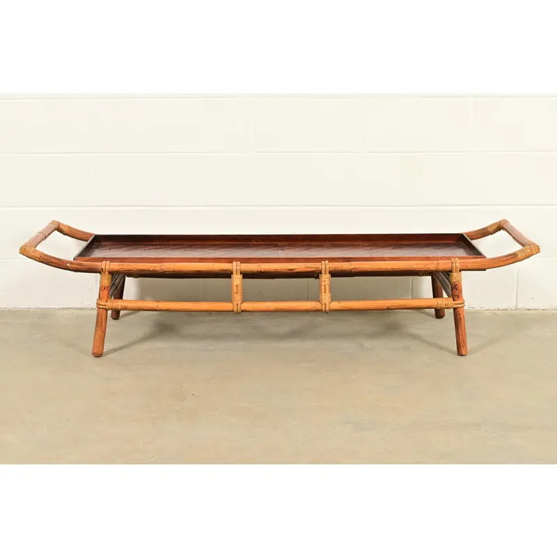 John Wisner for Ficks Reed Mid-Century Hollywood Regency Pagoda Coffee Table, 1950s