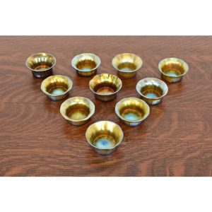 Louis Comfort Tiffany Favrile Iridescent Art Glass Salt Cellars, Set of Ten