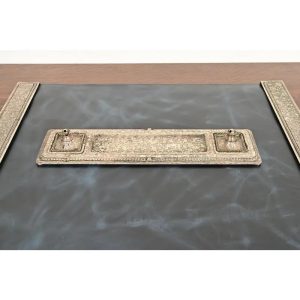 Roycroft Arts & Crafts Silver Finished Hammered Copper Desk Tray With Double Pen Holder