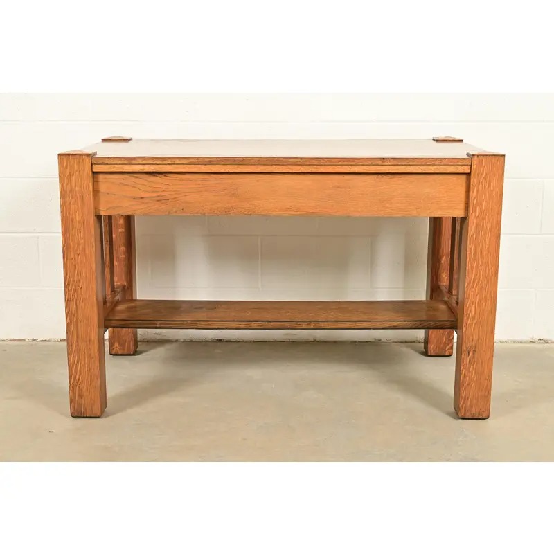Stickley Brothers Style Antique Mission Oak Arts & Crafts Writing Desk or Library Table, Circa 1900 - Image 11