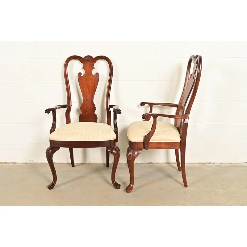 Thomasville Queen Anne Carved Solid Mahogany Armchairs, Pair - Image 11