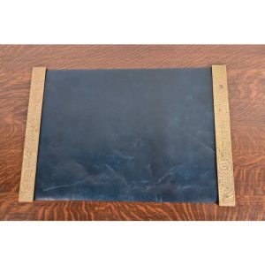 Tiffany Studios New York Zodiac Bronze Doré Blotter Ends With Leather Desk Blotter