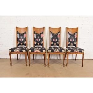 William Doezema for Mastercraft Mid-Century Modern Hollywood Regency Burl Wood Dining Chairs, Set of Four