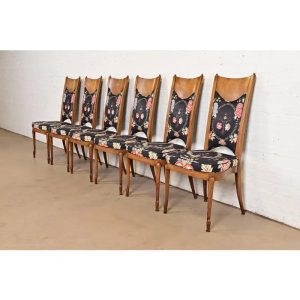 William Doezema for Mastercraft Mid-Century Modern Hollywood Regency Burl Wood Dining Chairs, Set of Six