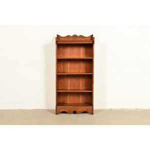 Antique Victorian Carved Oak Bookcase, Circa 1900