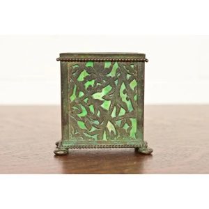 Apollo Studios New York Arts & Crafts Grapevine Pattern Bronze and Slag Glass Card Holder