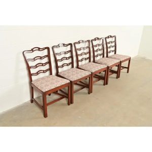 Baker Furniture Style Georgian Carved Mahogany Dining Chairs, Set of Five