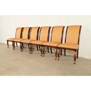 Baker Furniture Style Regency Carved Mahogany and Gold Gilt Dining Chairs, Set of Six